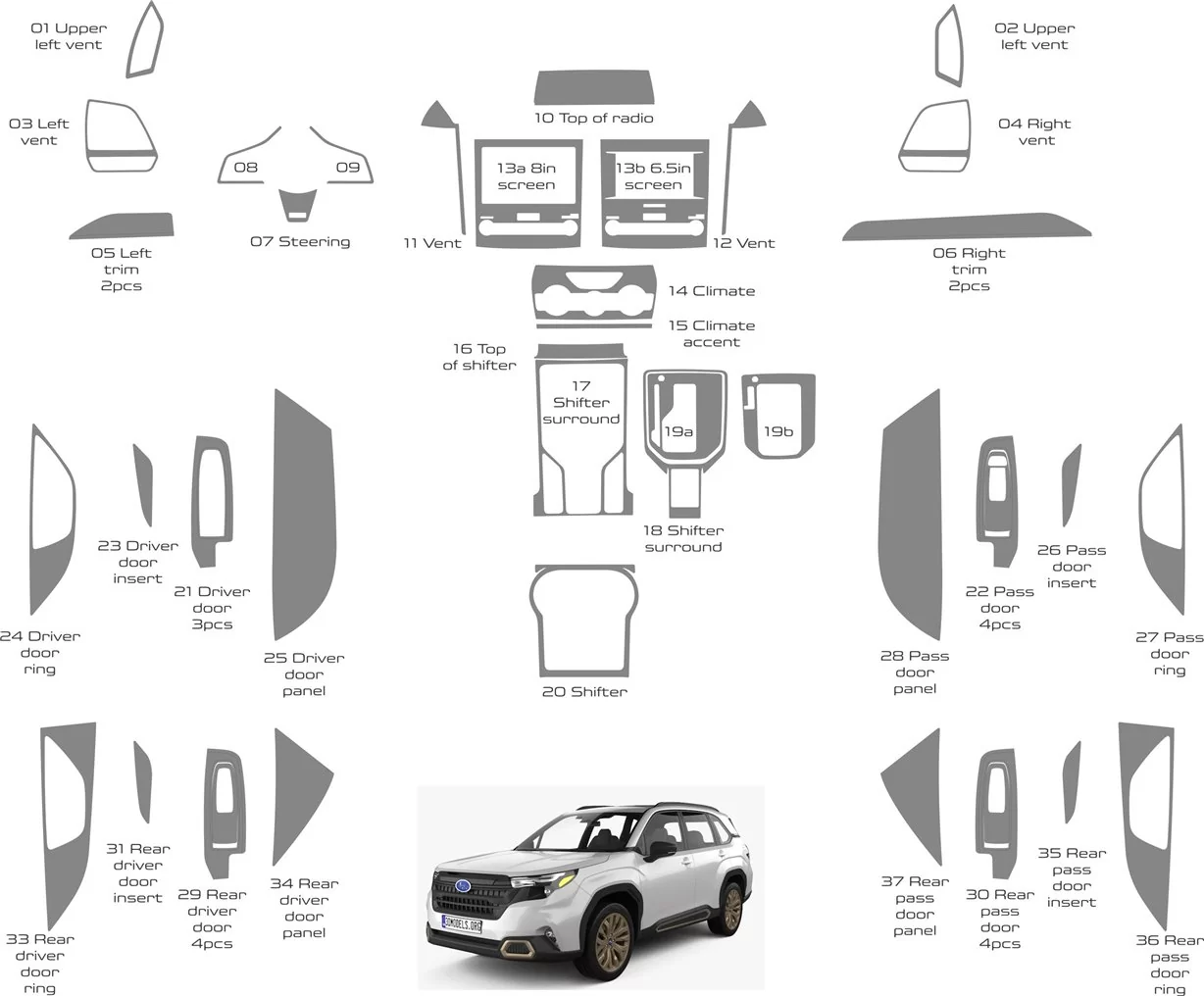 Subaru Forester 2019-2024 Interior WHZ Dashboard Full trim kit 37 Parts