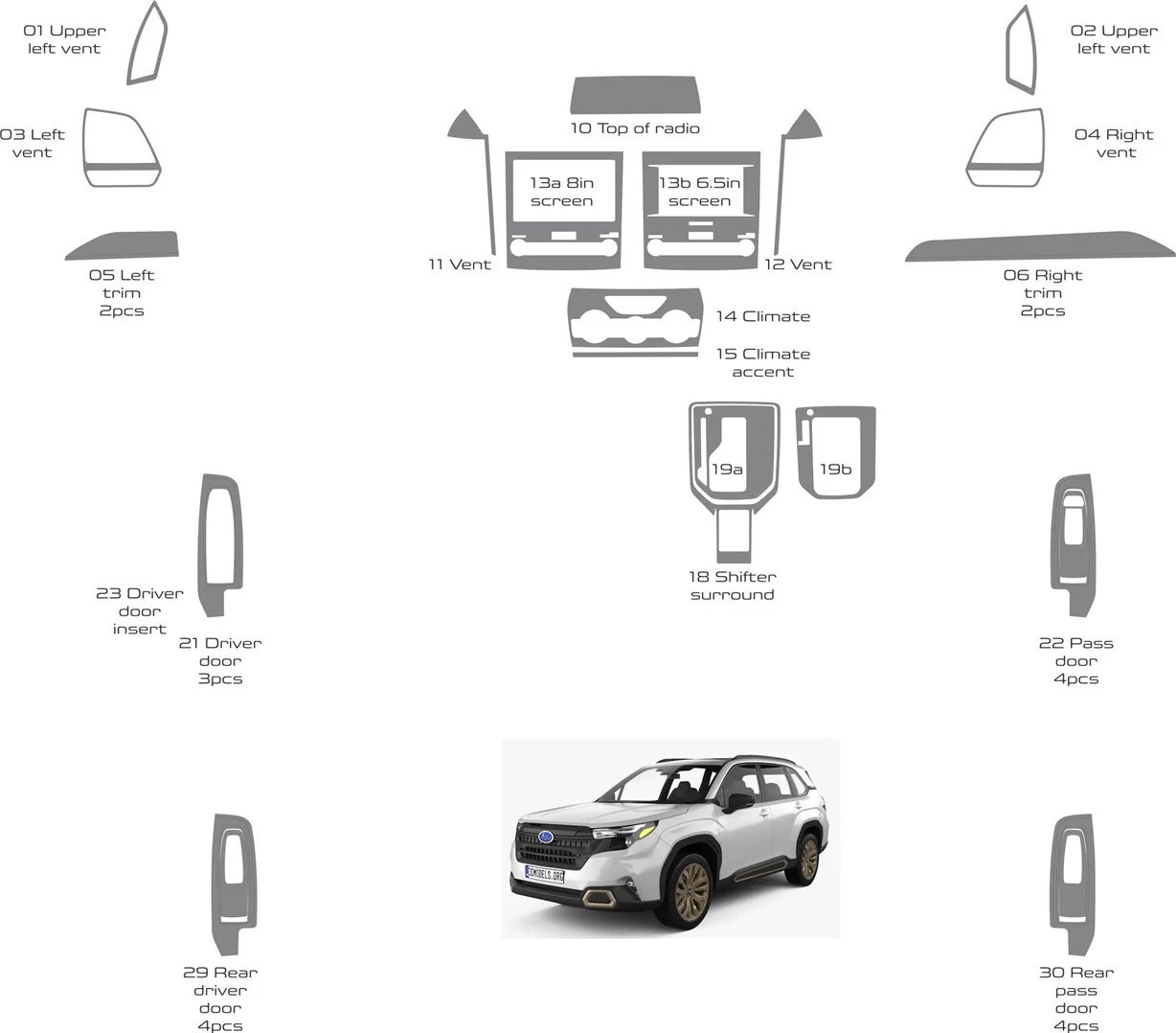 Subaru Forester 2019-2024 Interior WHZ Dashboard Full trim kit 30 Parts