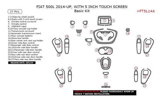 Fiat 500L 2012–2018 3D Interior Dashboard Trim Kit Dash Trim Dekor 27-Parts
