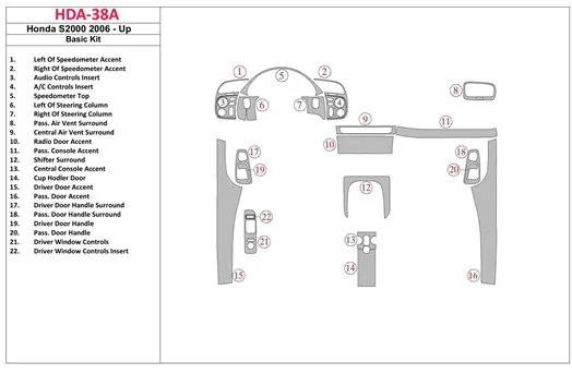Honda S2000 2006-UP Full Set Interior BD Dash Trim Kit