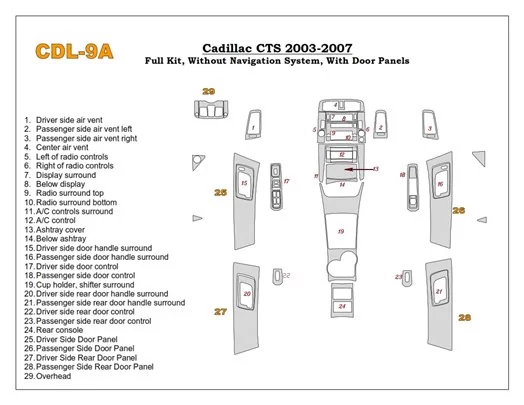 Cadillac CTS 2003-2007 Full Mascherine sagomate per rivestimento cruscotti 