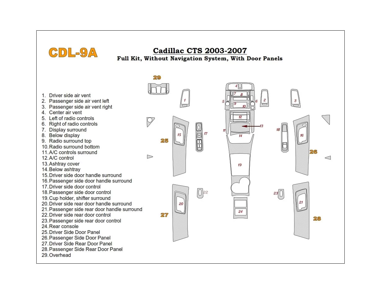 Cadillac CTS 2003-2007 Full Mascherine sagomate per rivestimento cruscotti 