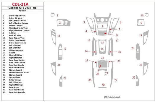 Cadillac CTS 2008-UP Ensemble Complet BD Décoration de tableau de bord