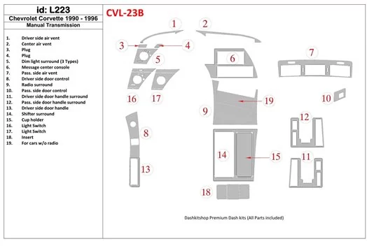 Chevrolet Corvette 1990-1996 Manual Gear Box BD Interieur Dashboard Bekleding Volhouder