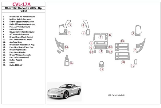 Chevrolet Corvette 2005-UP Voll Satz BD innenausstattung armaturendekor cockpit dekor