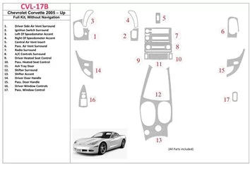 Chevrolet Corvette 2005-UP Full Set, Without NAVI system Interior BD Dash Trim Kit