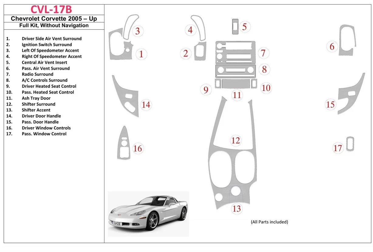 Chevrolet Corvette 2005-UP Ensemble Complet, Without NAVI system BD Décoration de tableau de bord