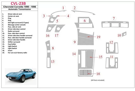 Chevrolet Corvette 1990-1996 Automatic Gear BD innenausstattung armaturendekor cockpit dekor