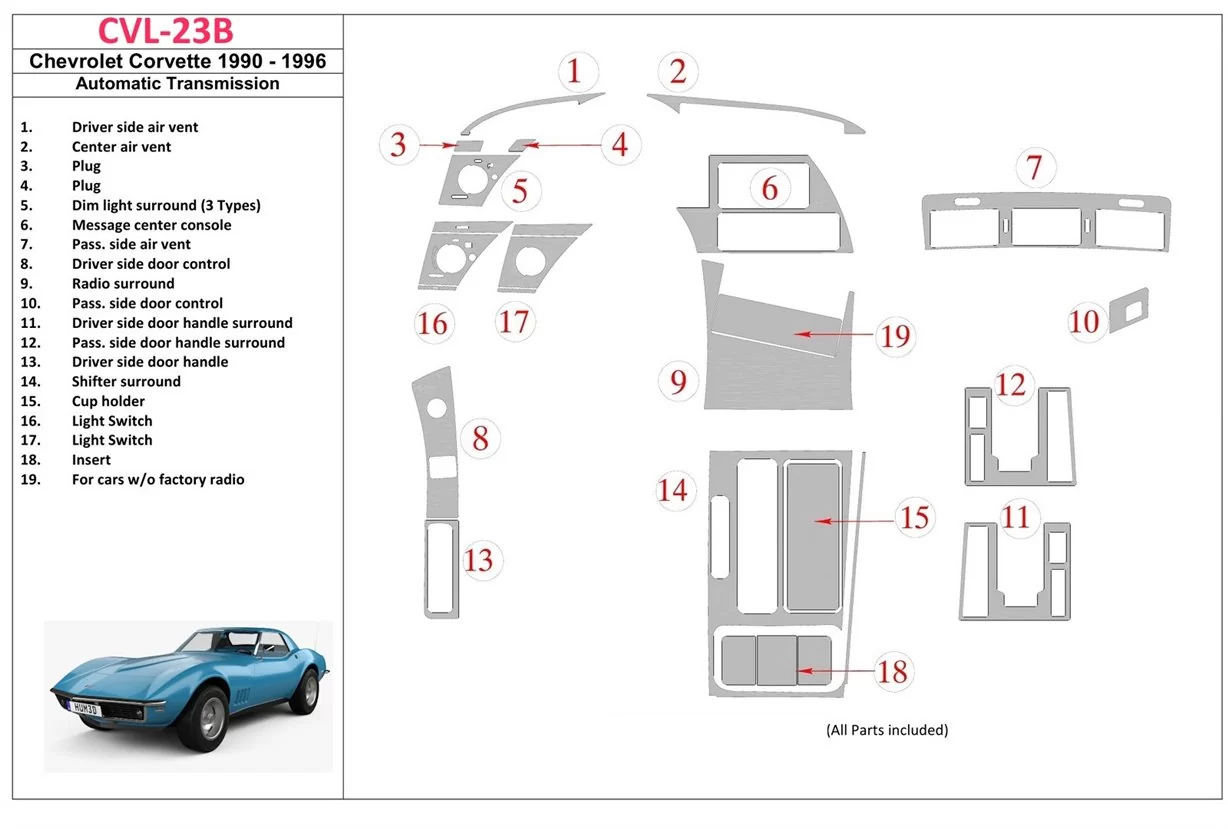 Chevrolet Corvette 1990-1996 Automatic Gear BD Décoration de tableau de bord