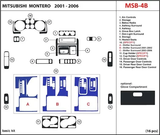 Mitsubishi Pajero/Montero 2000-2006 OEM Compliance BD Décoration de tableau de bord