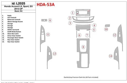 Honda Accord 2013-UP Basic Set BD Interieur Dashboard Bekleding Volhouder