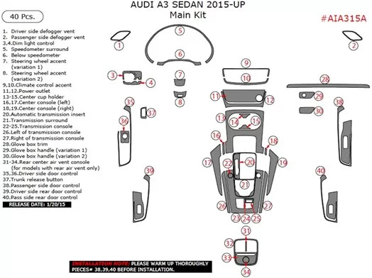 Audi A3 8V ab 2012-2018 3D Inleg dashboard Interieurset aansluitend en pasgemaakt op he 40-Teile