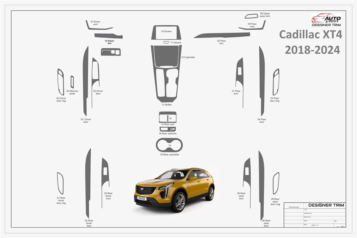 Cadillac XT4 2018-2024 Ensemble Complet BD Décoration de tableau de bord