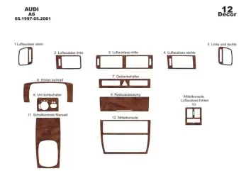 Audi A6 C5 Typ 4B 97-01 Kit la décoration du tableau de bord 12-Pièce - 2 - habillage decor de tableau de bord