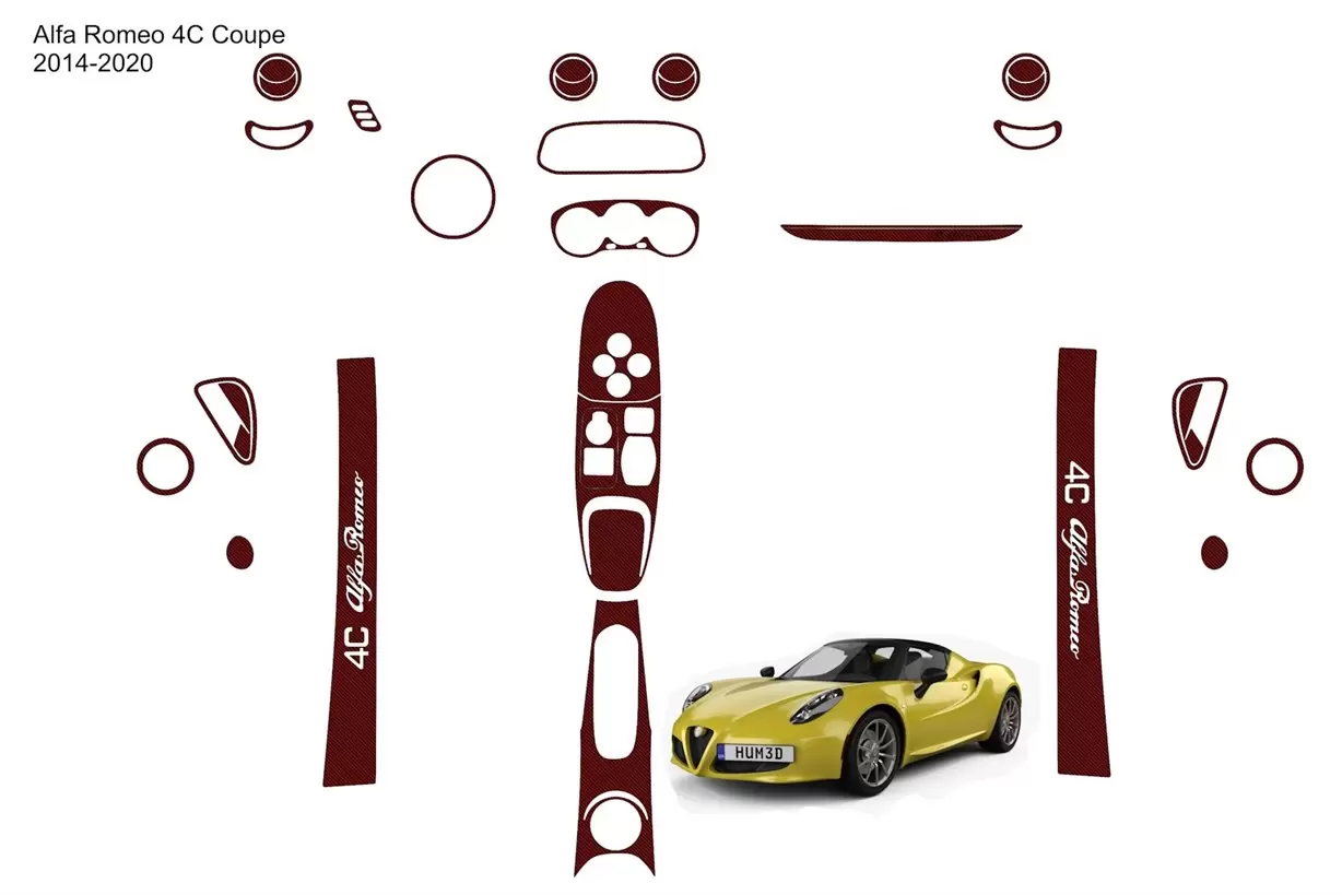 Alfa Romeo 4C Coupe 2014-2020 3D Innenraum Armaturenbrett Zierleiste Dekor 35-Teile