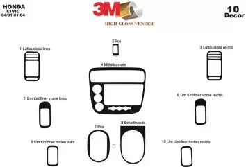 Honda Civic 04.01 - 06.06 3D Inleg dashboard Interieurset aansluitend en pasgemaakt op he 10 -Teile