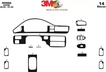 Honda Civic 92-95 Mittelkonsole Armaturendekor Cockpit Dekor 14-Teilige - 2- Cockpit Dekor Innenraum