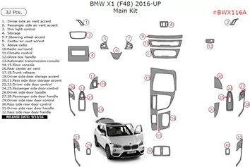 BMW X1 F48 2015 up 3D Interior Dashboard Trim Kit Dash Trim Dekor 32-Parts