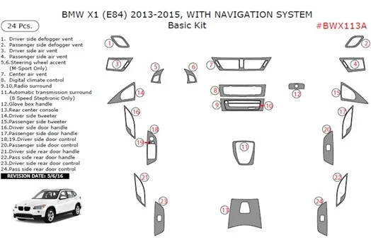 BMW X1 E84 2009–2015 NAVI 3D Basis Interieur Dashboard Trim Kit Dash Trim Dekor 24-Delig