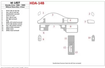 Honda Civic 1992-1995 2 Doors, Without glowe-box Interior BD Dash Trim Kit