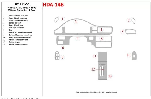 Honda Civic 1992-1995 2 Doors, Without glowe-box Cruscotto BD Rivestimenti interni